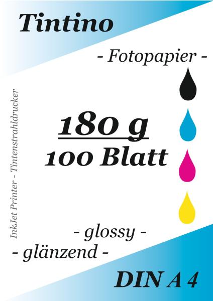 Tintino 100 sheets Photopaper DIN A4 180g/m² -coated glossy on one site-
